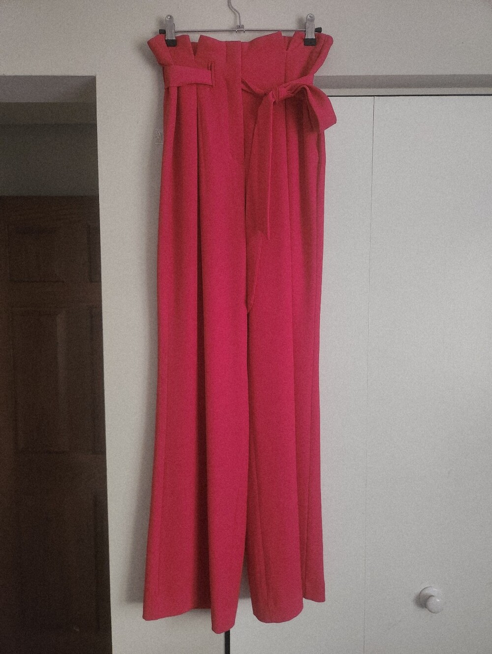 Express Wide Leg Paperbag Waist Pants in Bright Pink